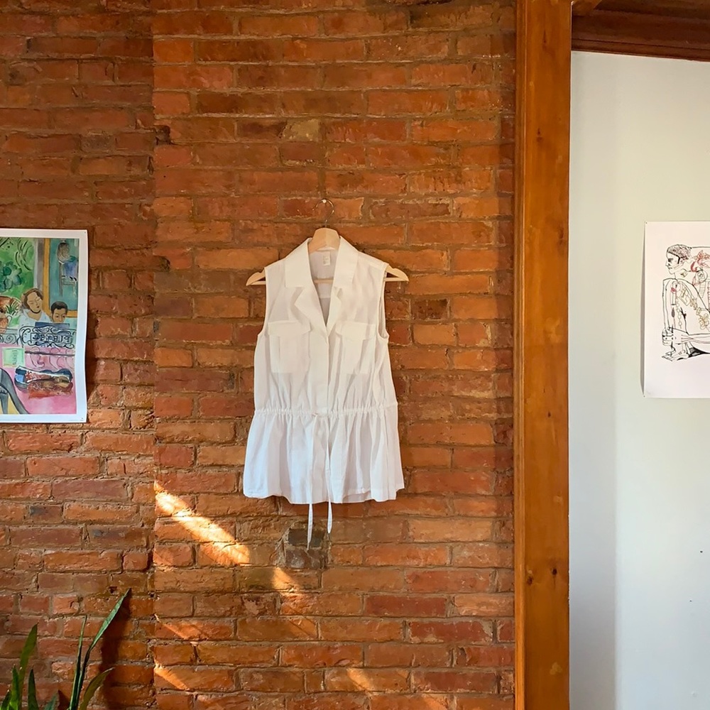 White Cinched-waist Blouse